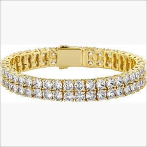 14K Gold Plated Brass Tennis Bracelet, 8 Inch Unisex Hip-Hop Style